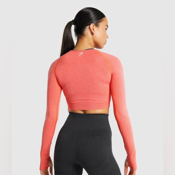 Gymshark Vital Seamless Long Sleeve Crop Top in Coral - Picture 4 of 5